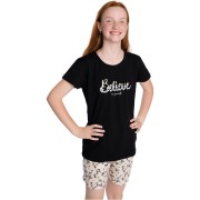 Dievčenské pyžamo Bettymode BELIEVE BLACK krátky rukáv