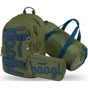 Školská taška pre druhý stupeň Baagl Skate Olive set