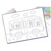 Maľovanie pieskom šablóna A4 autobus s deťmi