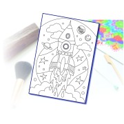 Maľovanie pieskom šablóna A4 raketa do vesmíru