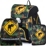 Školská taška Oxybag PREMIUM T-rex 3dielny set a box A4 číry zdarma