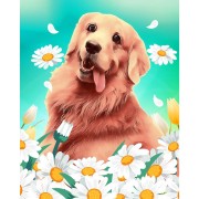 Diamantové maľovanie - Šťastný zlatý retriever na ráme 40x50 cm