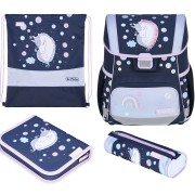 Školská taška pre prváka Herlitz Loop Plus Unicorn Dreams 4d. set a nožnice s guľatou špičkou zdarma